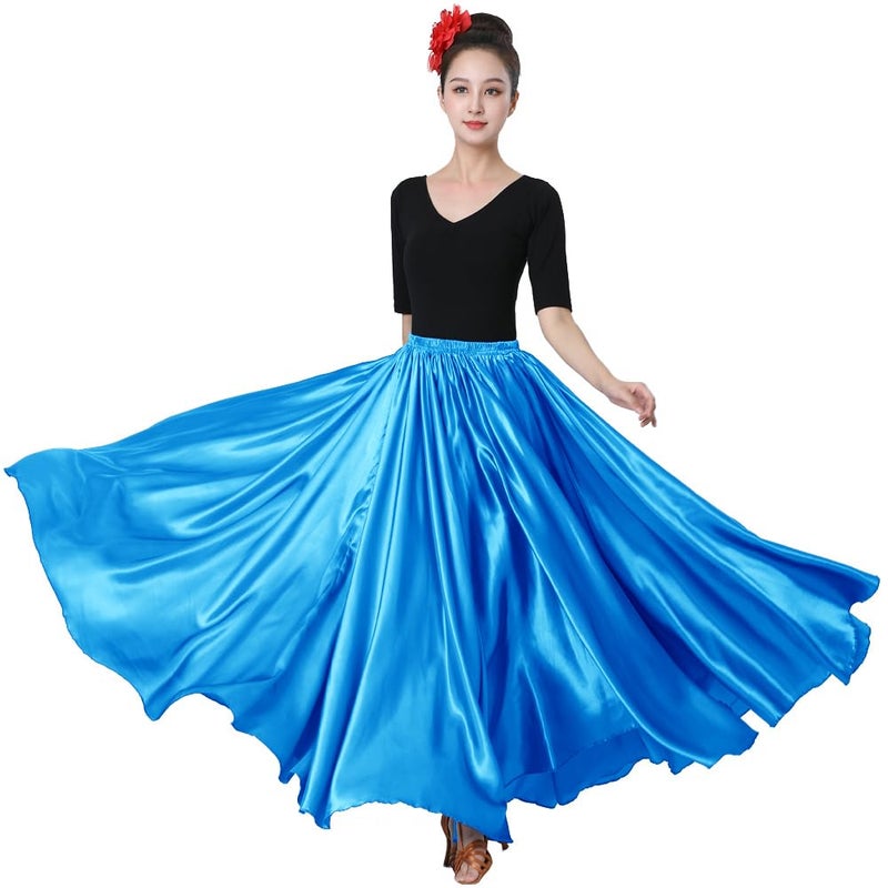 Sancan Women Full Ankle Length Retro Long Maxi Skirt for Dance Gypsy Costume Church Praise Worship Celebration Party Cosplay (Lake Blue) - Image 3